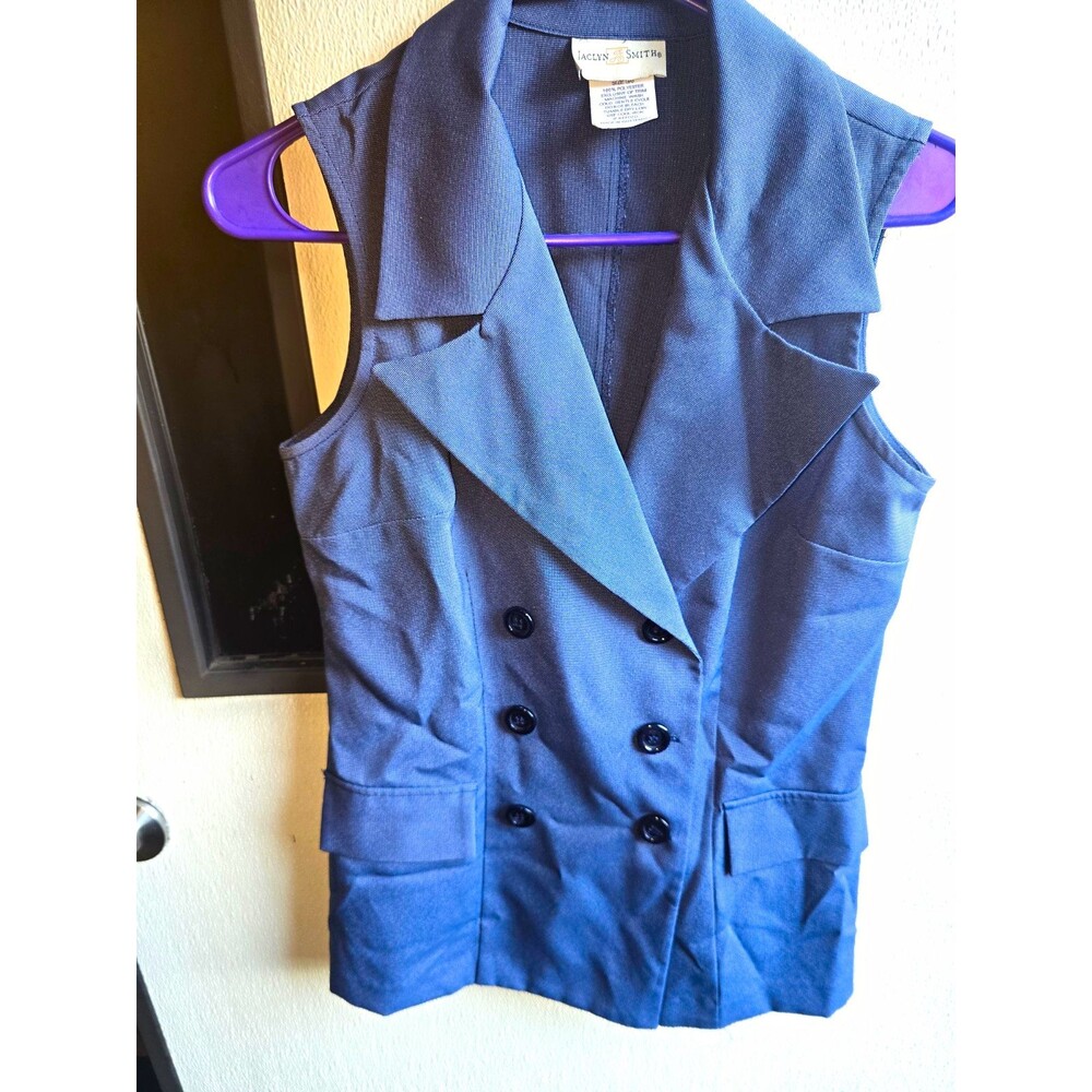 Jaclyn Smith Women's Blue Double-Breasted Sleeveless Suit Vest Size 6 1959M1